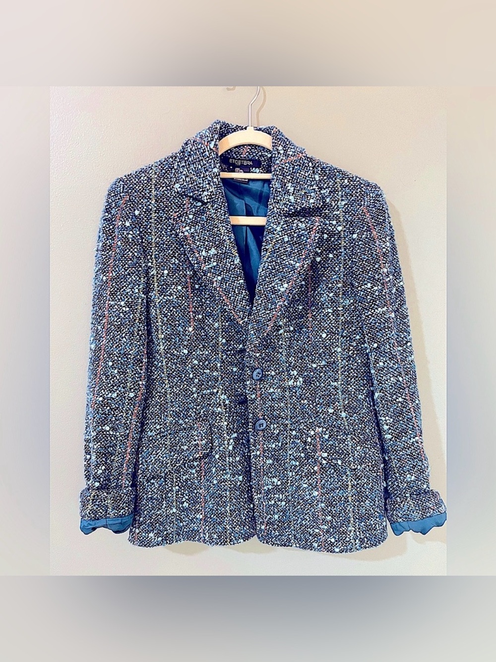 Etcetera Blue Multicolor Tweed Blazer Jacket